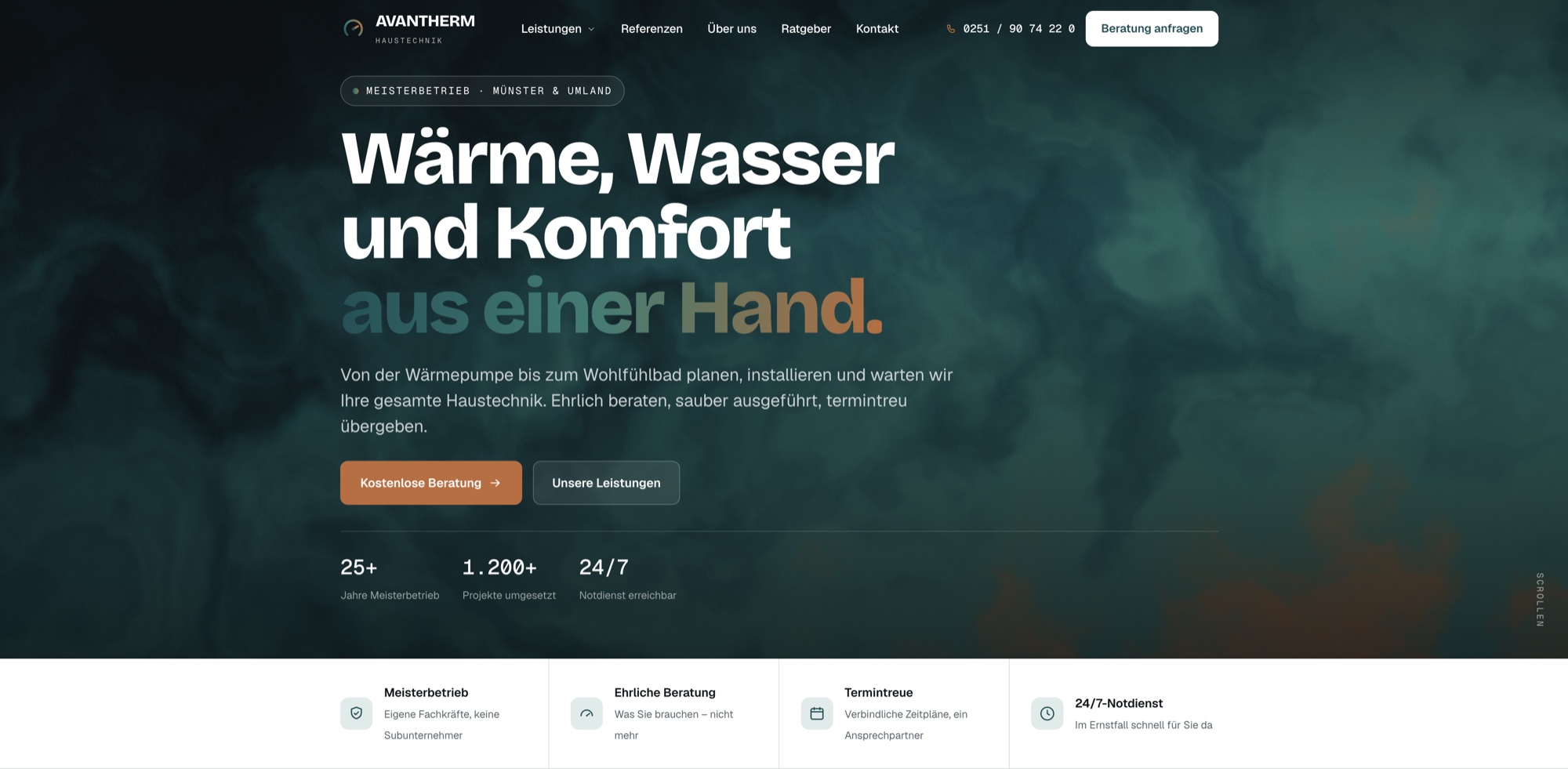 Startseite der Beispiel-Website AVANTHERM – SHK · Sanitär, Heizung & Klima