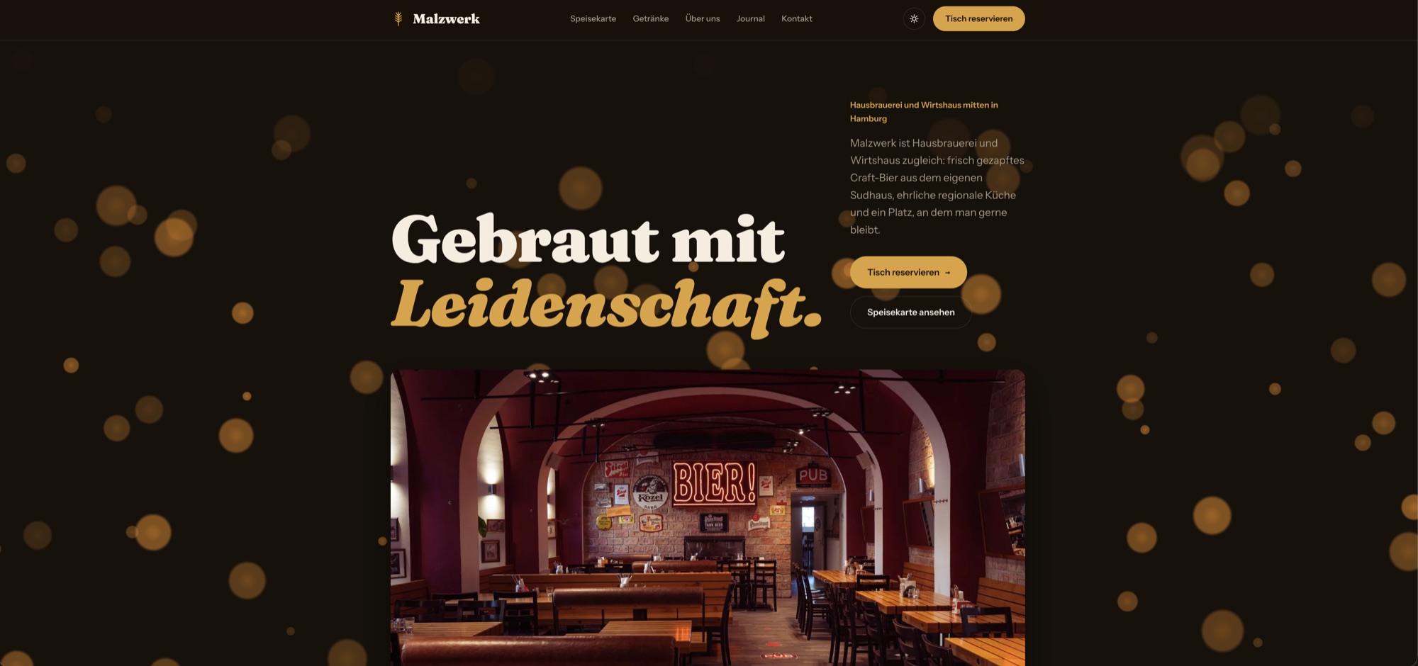 Startseite der Beispiel-Website MALZWERK – Gastronomie · Hausbrauerei & Wirtshaus