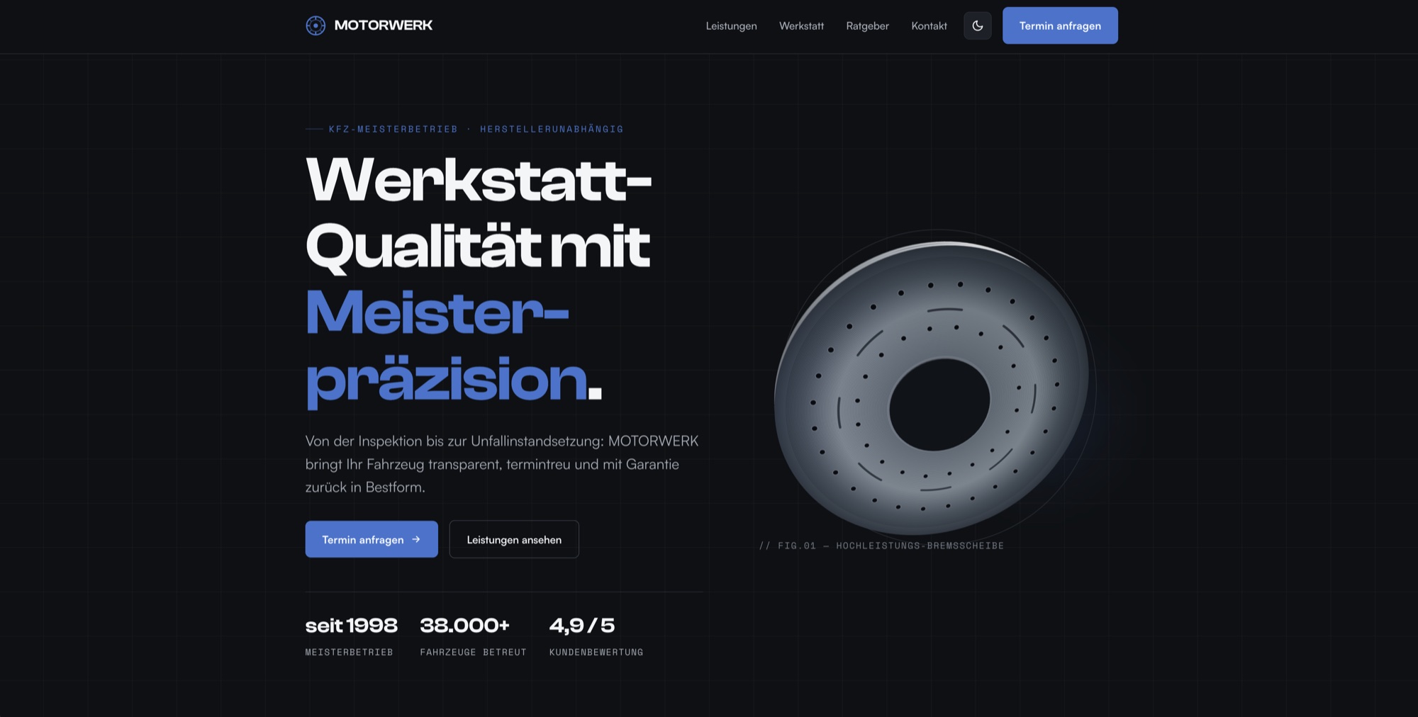 Startseite der Beispiel-Website MOTORWERK – Kfz-Werkstatt